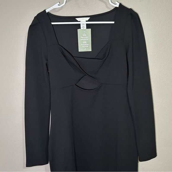 NEW H&M black cut out long sleeve bodycon midi dress women’s size medium - Picture 3 of 8
